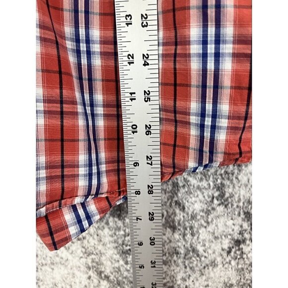 Izod Perform X Orange/ White /Blue Plaid Button Down Shirt Men's Medium - Picture 5 of 12